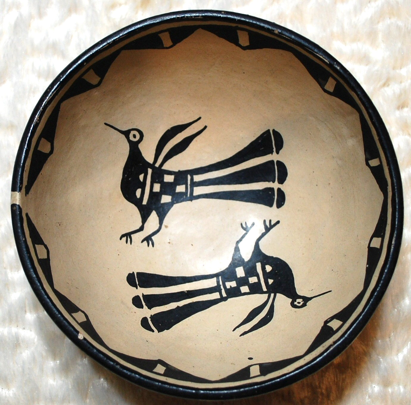 Early Cochiti Pottery Bowl with two beautiful painted Birds-ca. 1920-1930's