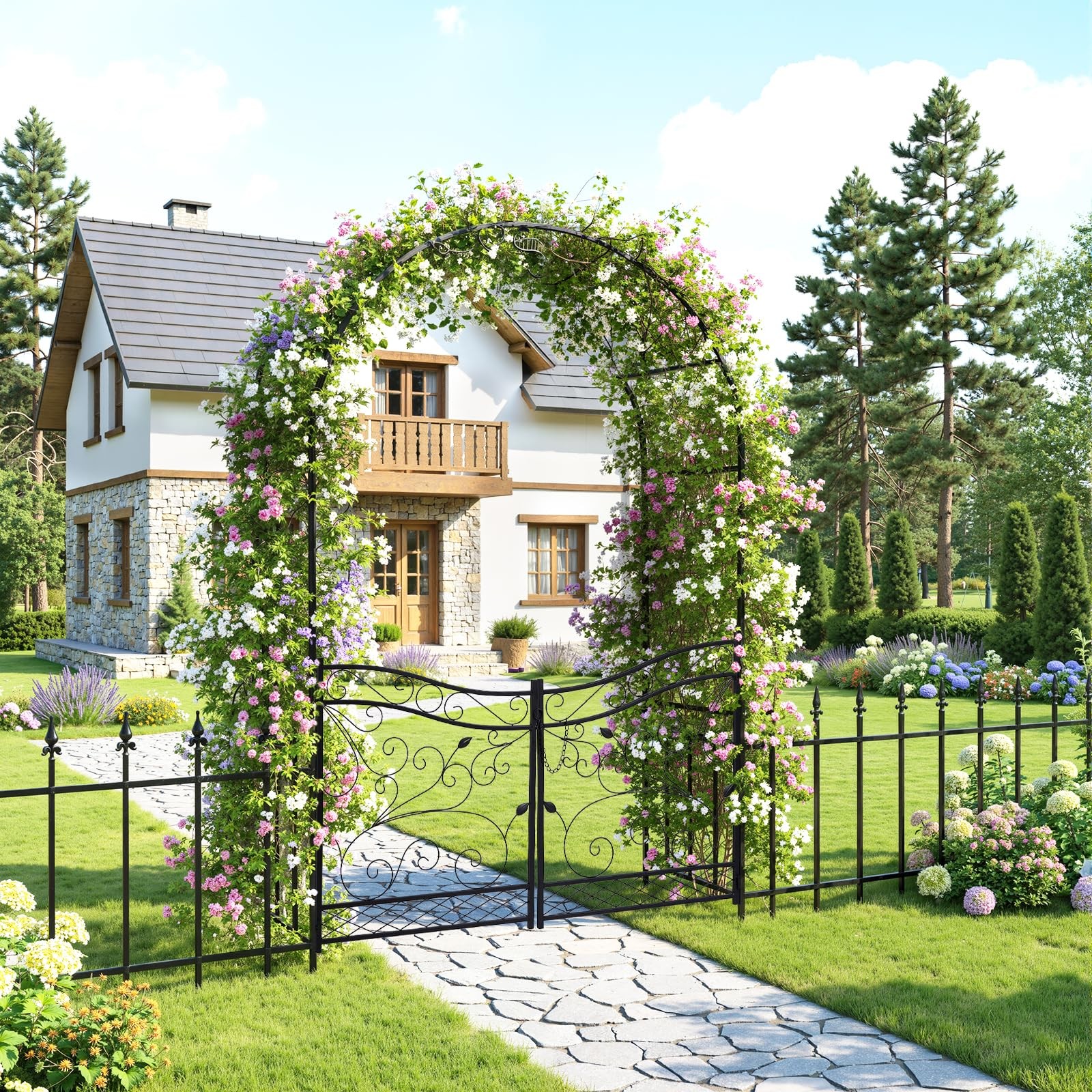 Garden Arbor Arch Pergola with Gate Fence for Wedding Plant Trellis Christmas