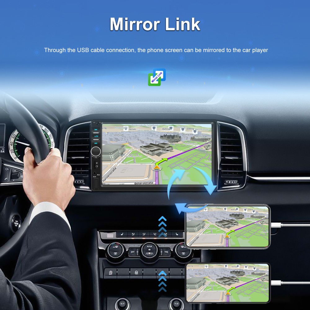 7'' Double 2 Din Car Radio Car Stereo Touch Screen Android Auto BT Apple CarPlay