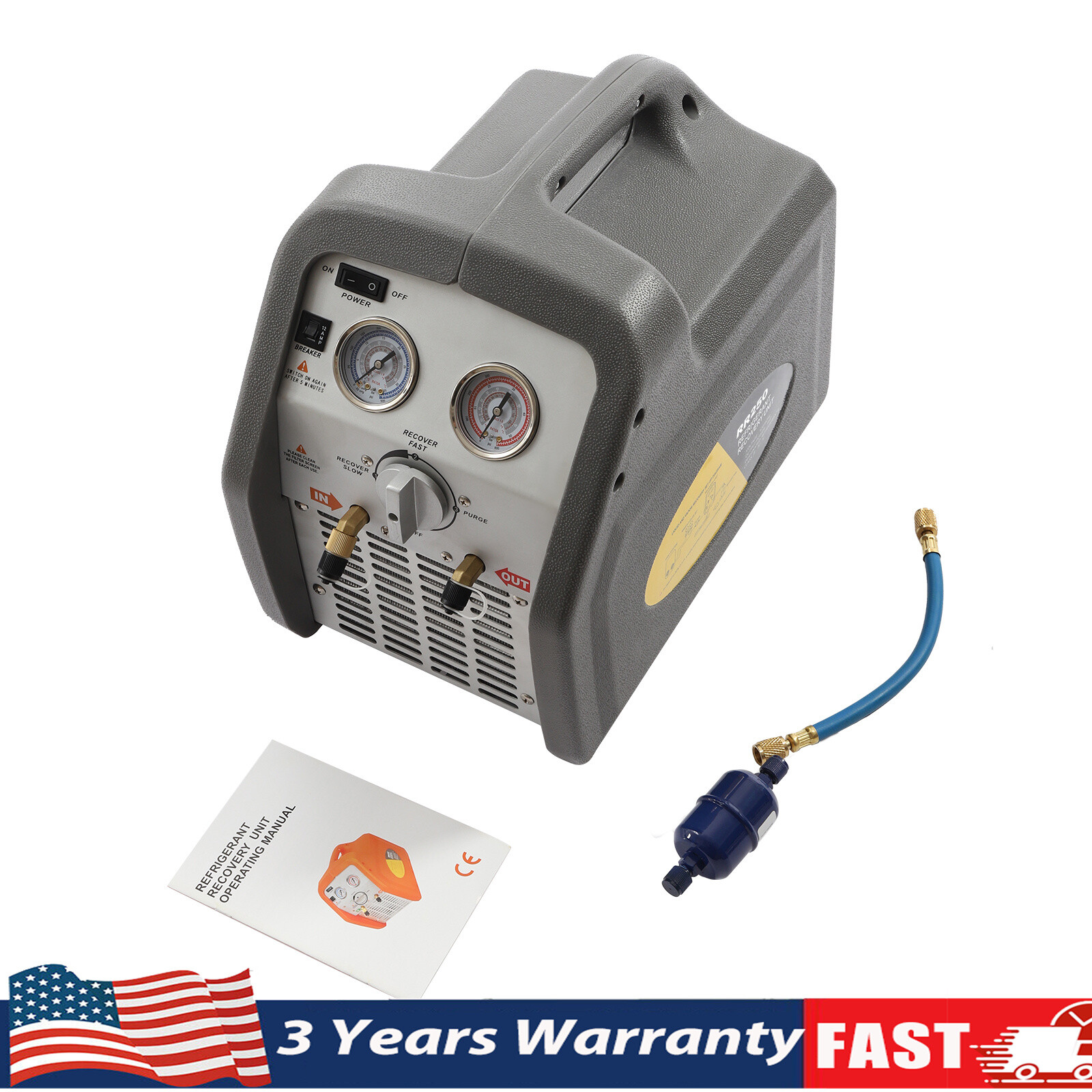 A/C Refrigerant Recovery Machine for hvac freon reclaim 3/4HP 110V/60Hz 558psi