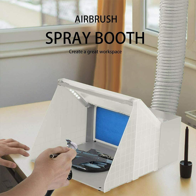 Portable Hobby Airbrush Paint Spray Booth Kit Exhaust Filter LED Light Set Model