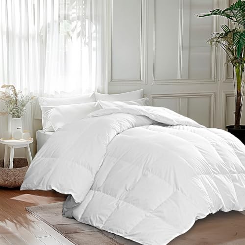 White Goose Size Feathers Down Fiber Comforter, Ultra King White/Extra Warmth
