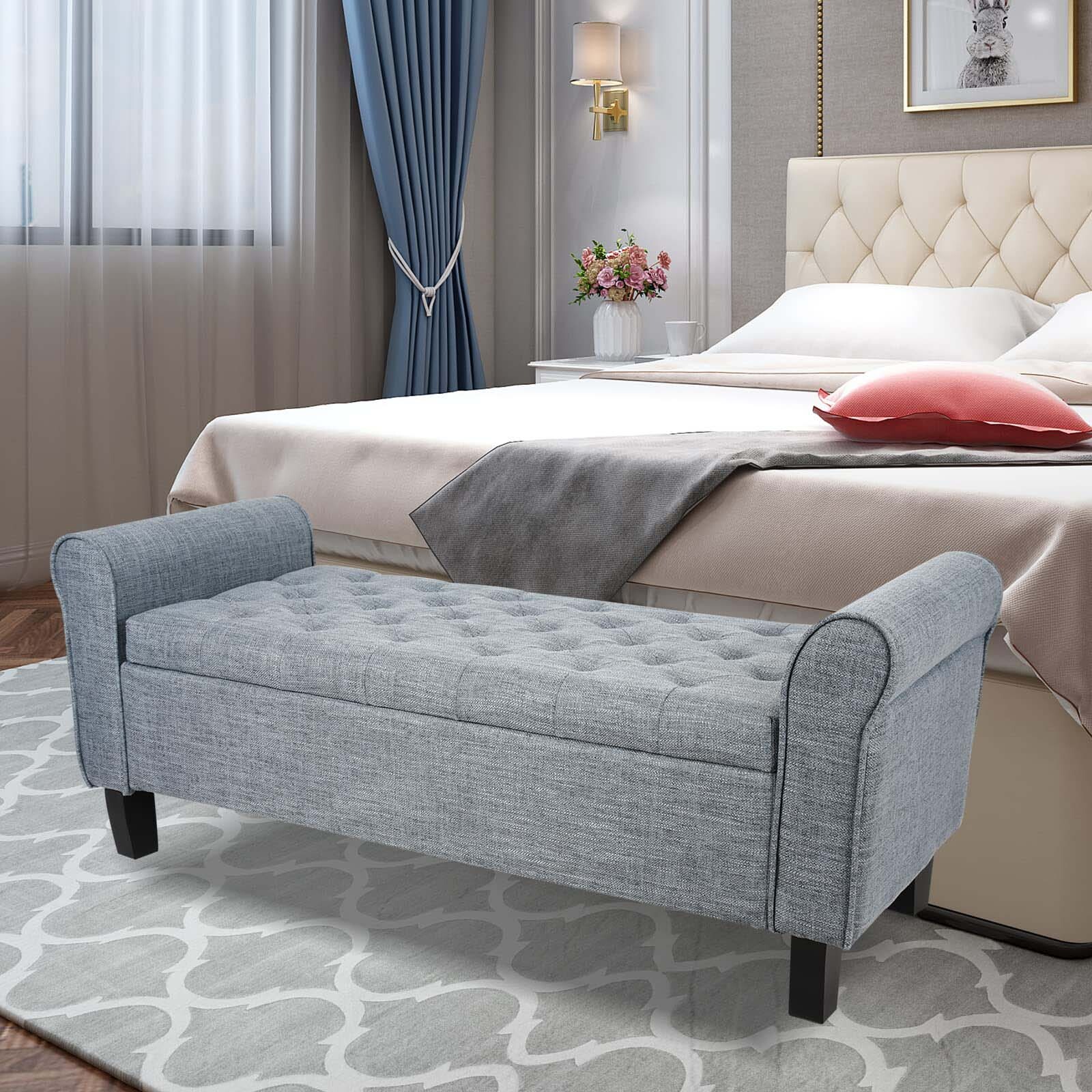 51" Upholstered Storage Ottoman End of Bed Bench Foot Rest with Rolled Arms