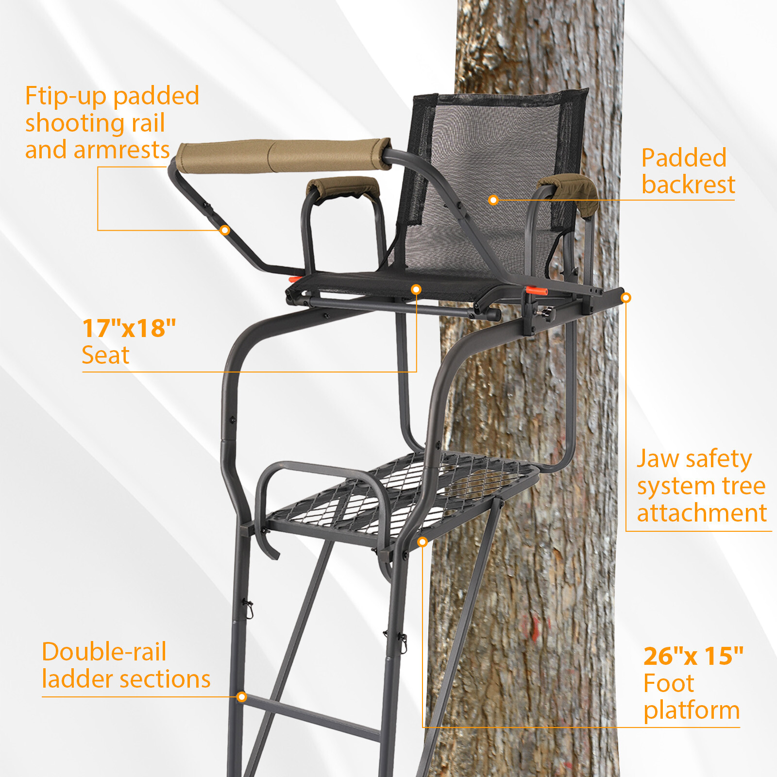 15.5' Steel Climbing Ladder Tree Stand Outdoor For Hunting&Mesh Seat Equipment