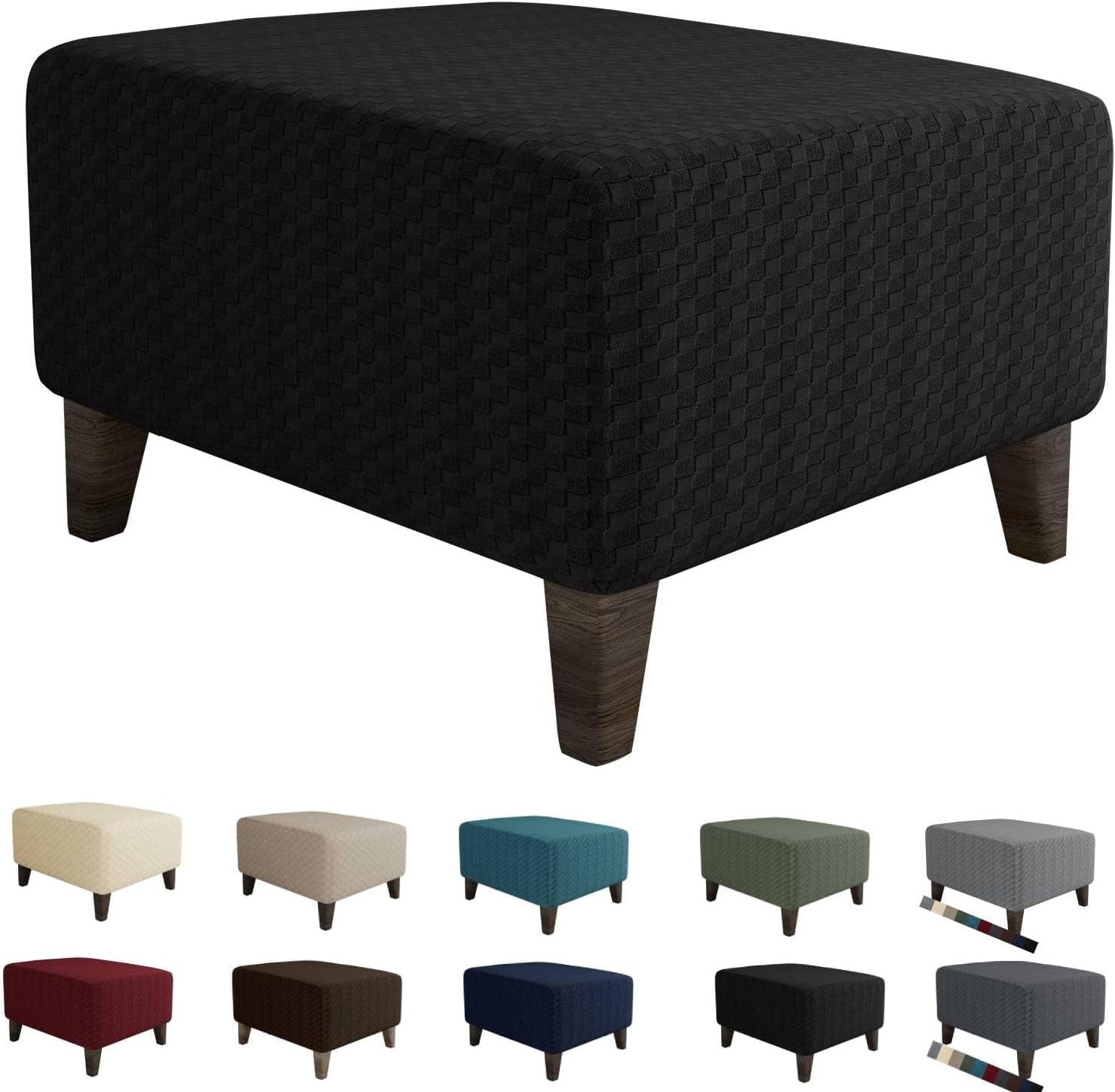 Jacquard Ottoman Cover Slipcovers Folding Storage Stool Soft Rectangle Slipcover