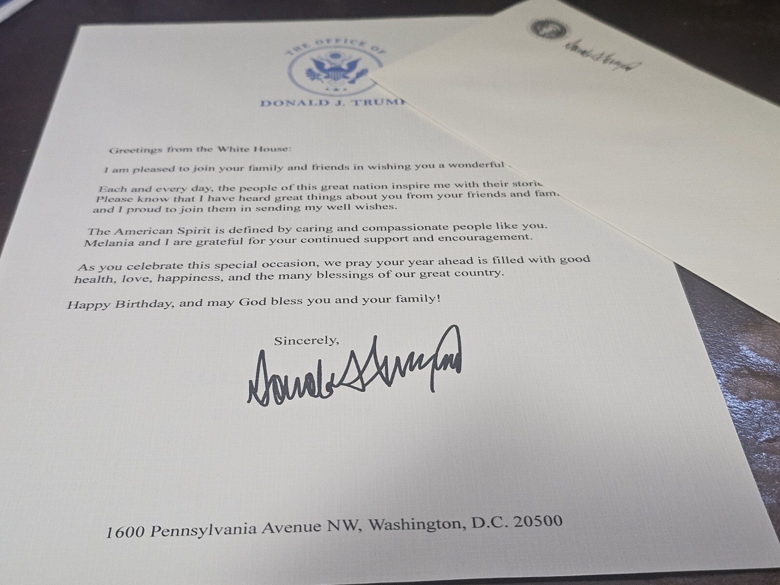 Donald Trump official Birthday Greeting Presidential White House Letter