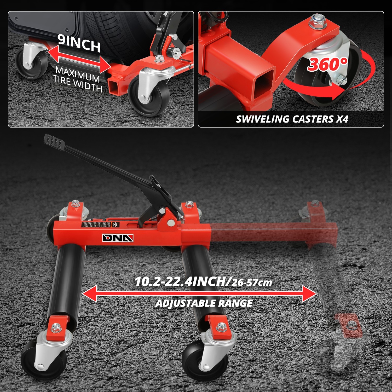 2X Heavy Duty 9" Ratcheting Wheel Dolly Tire Jack Lift Car Positioning 2500 LBS