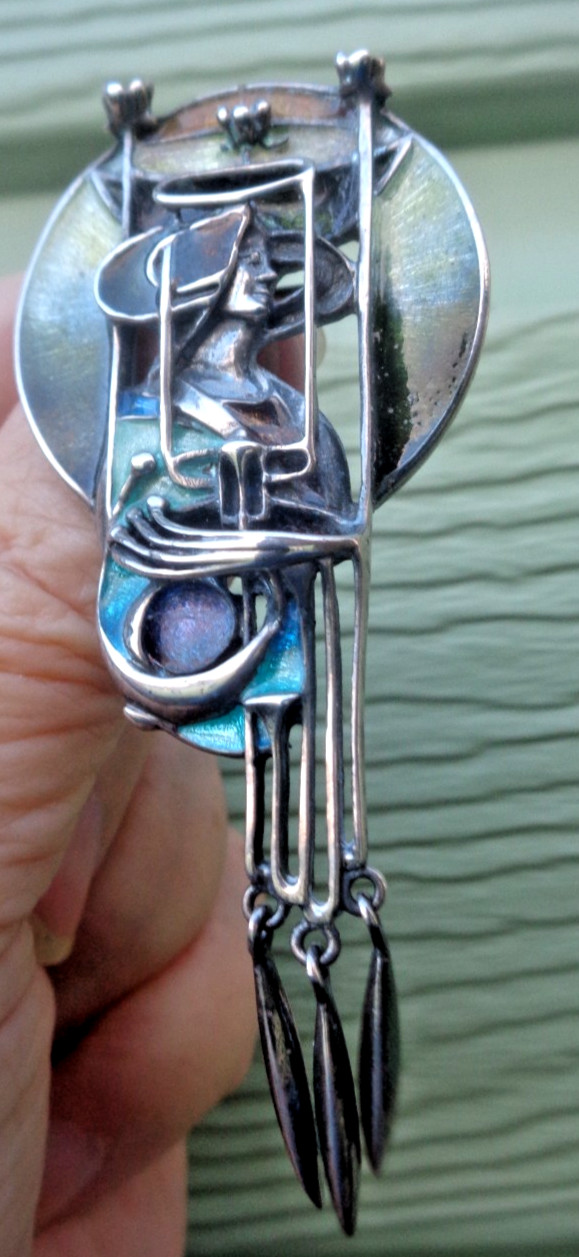 Pat Cheney Silver Pendant Brooch Scottish Sterling Enamel Art Nouveau Mackintosh