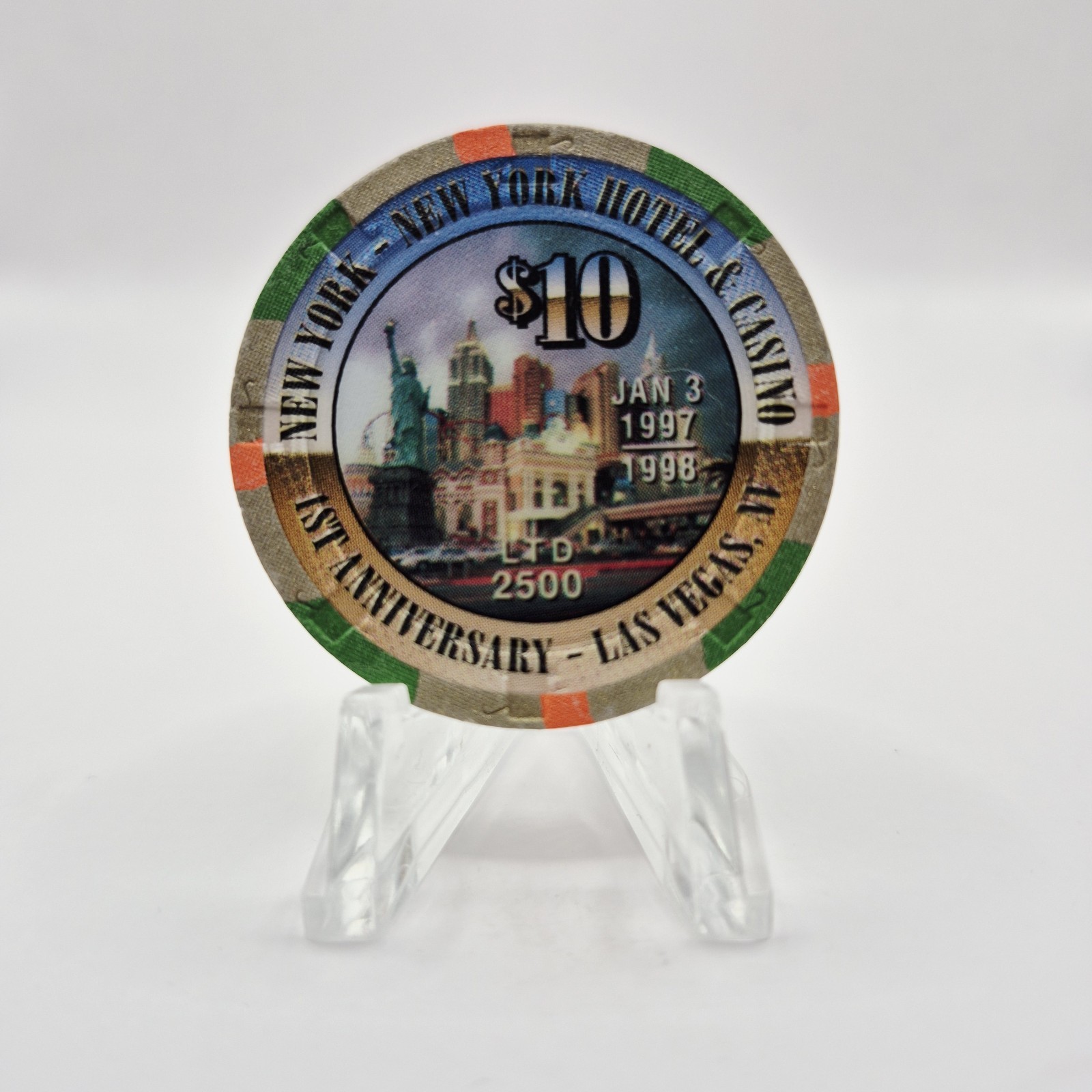 New York New York Hotel Casino LV Nevada 1998 "First Anniversary" $10 Chip V1190