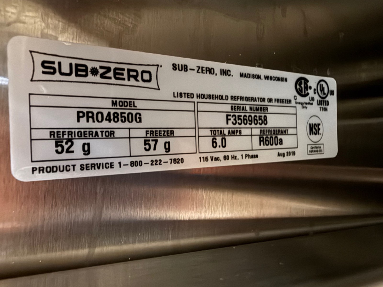 48” Subzero Pro Refrigerator Freezer PRO4850G (New Showroom 2019 Model)