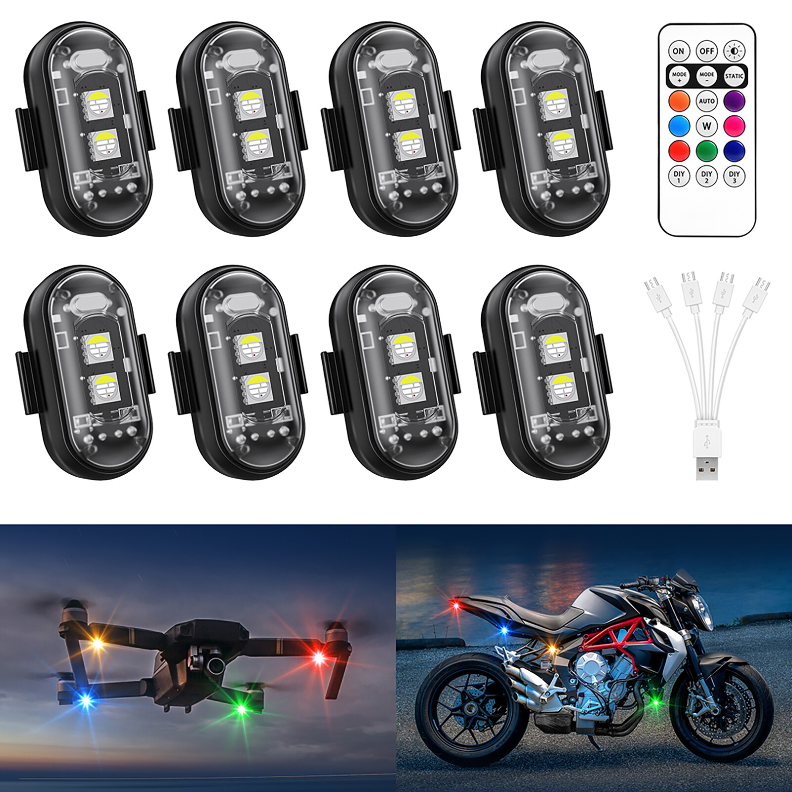 8PCS Wireless LED Strobe Lights,8 Colors Anti-Collision Led Warning Lights