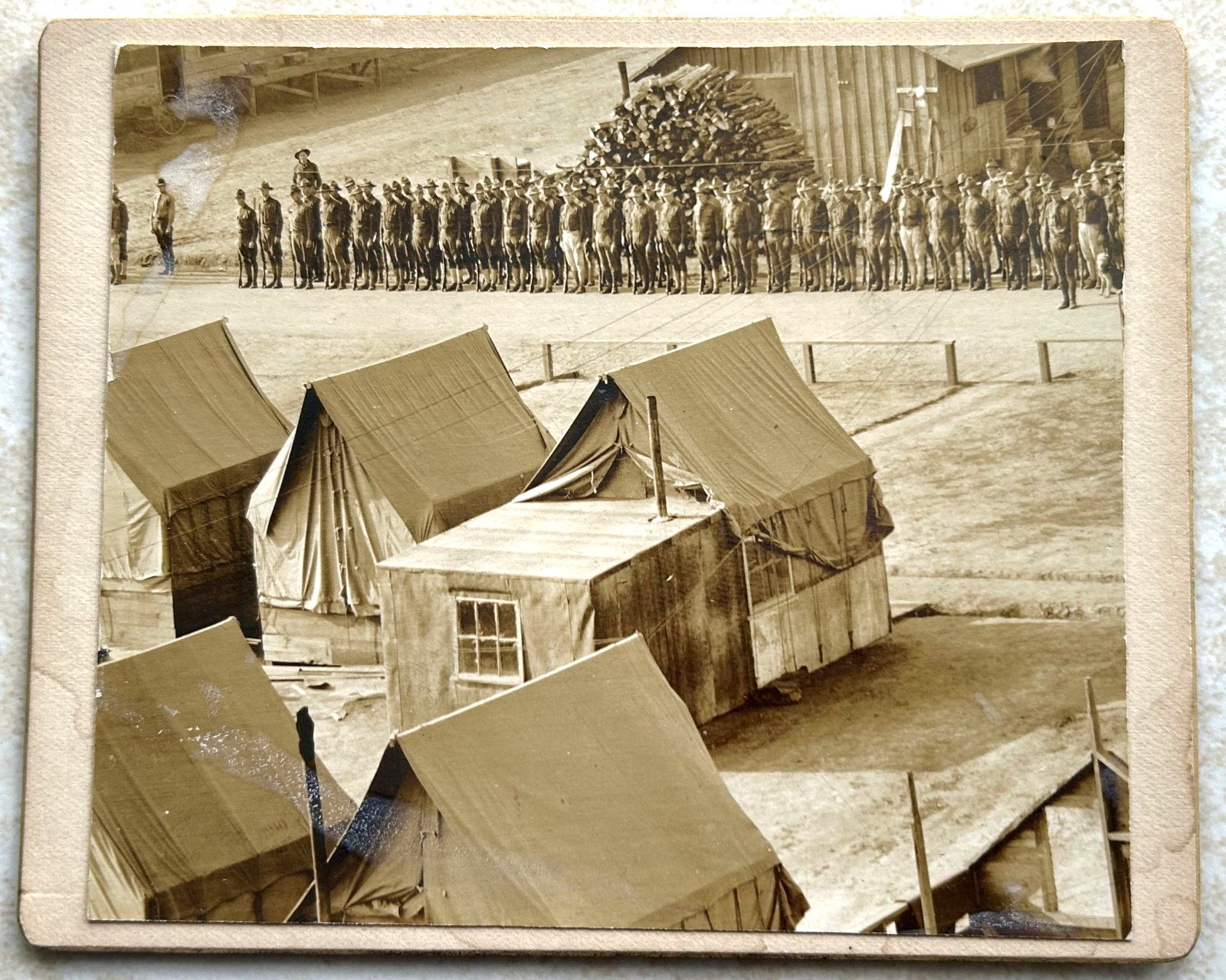 1915 circa Army Camp, I'D as Camp Sheridan -  Cabinet Card - Soldiers & Tents