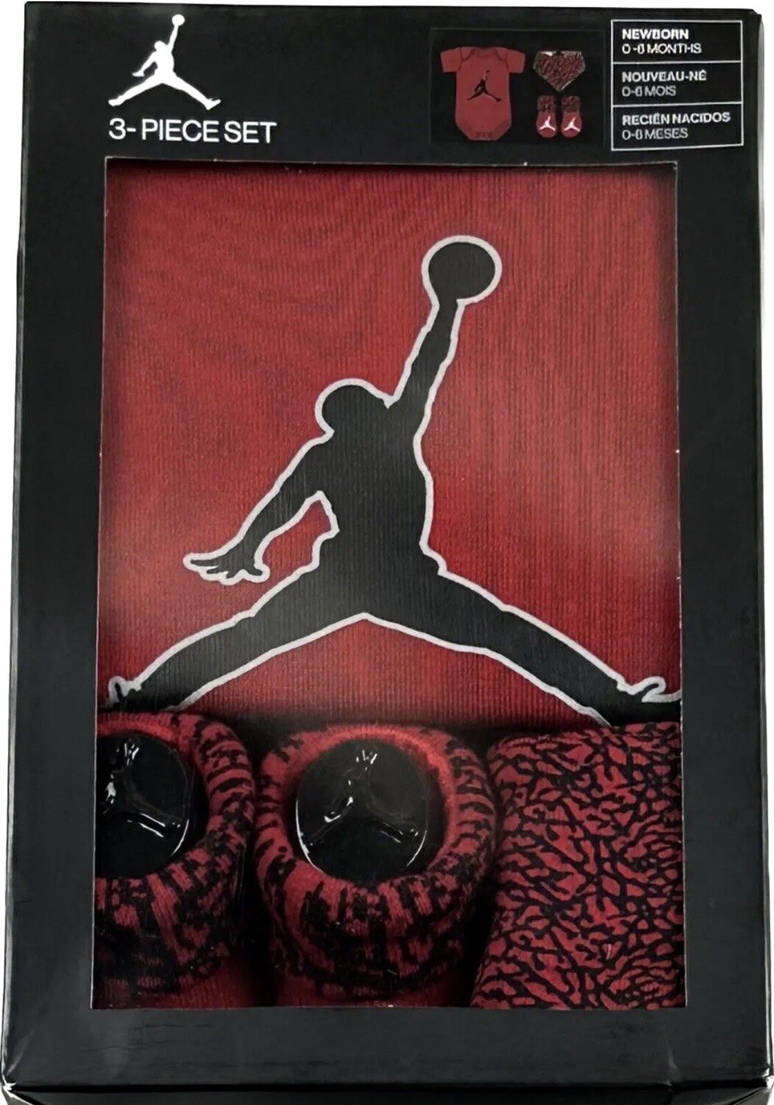 Nike Baby 3 Pc Red Black Short Sleeve Jumpman Jordan Logo Bodysuit Set Sz 0-6 MO