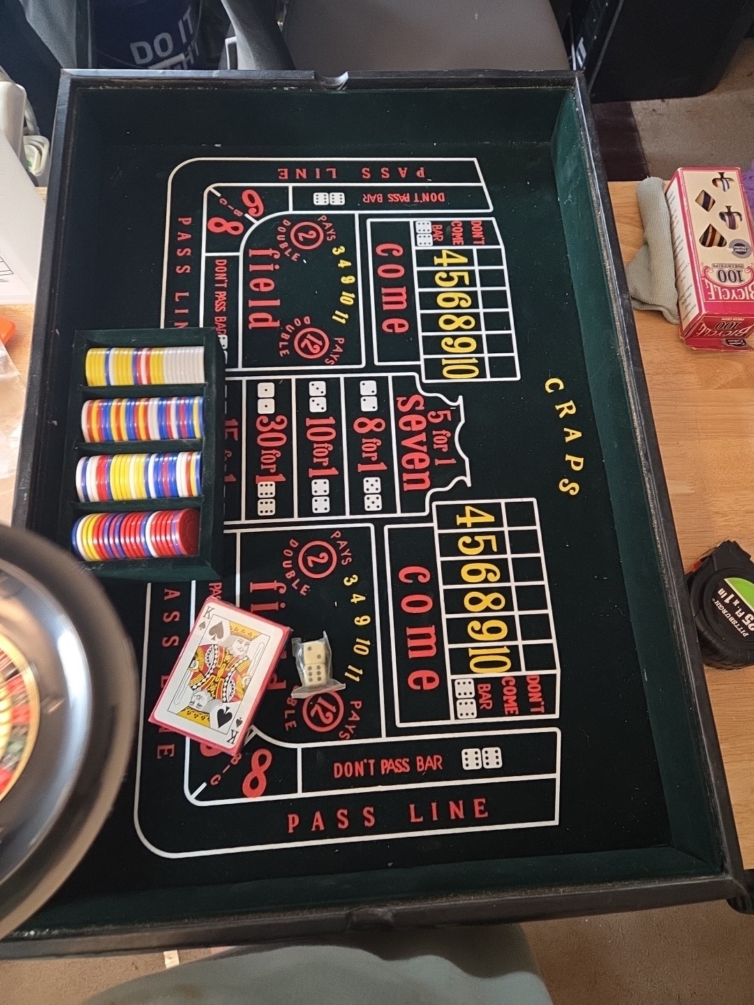 Home Casino Game Boards 26"×18" Craps Blackjack Roulette & Poker Chips Cards