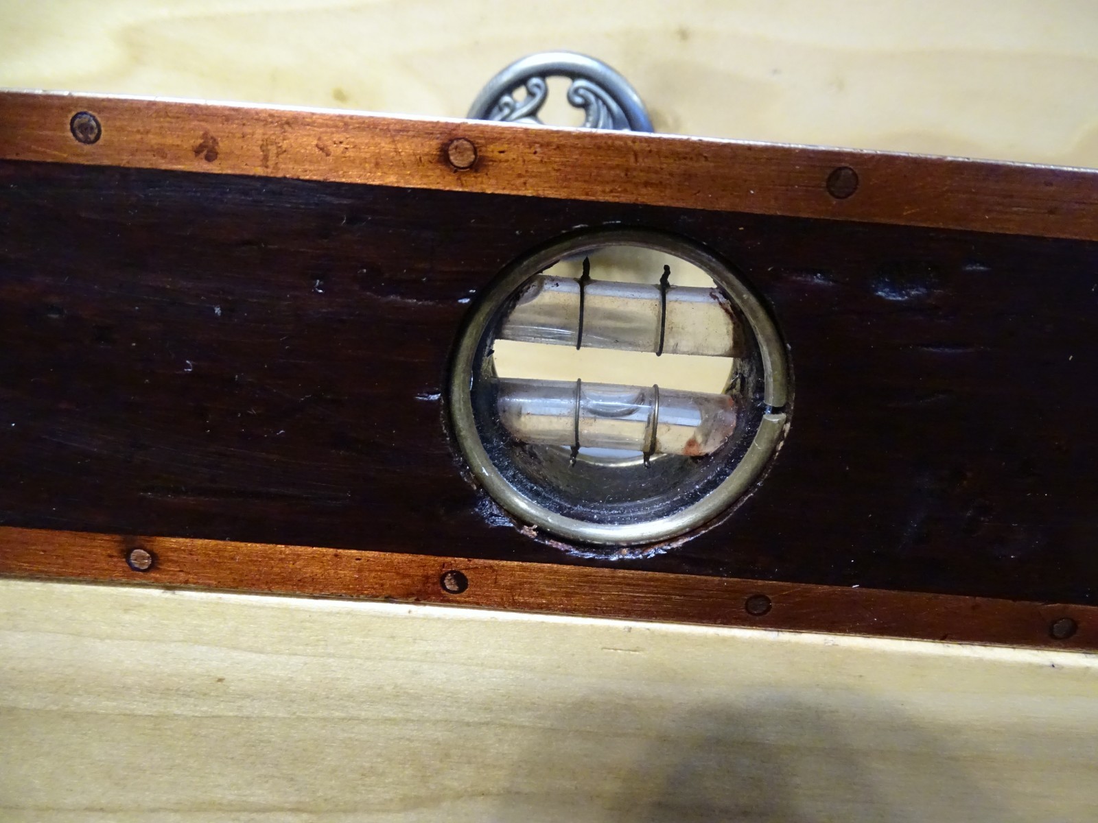 Antique User Made Brass Bound Double Plumb and Level Glass Vial Windows- WOW!!