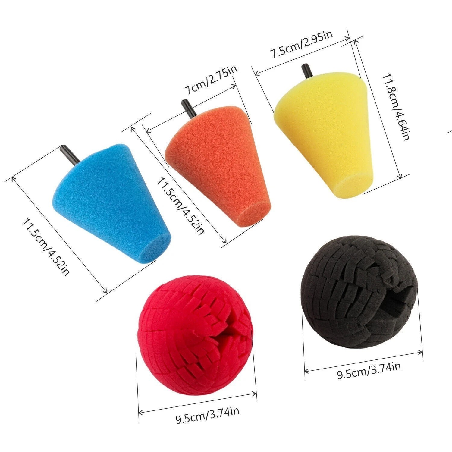 5x Foam Drill Polishing Cone Ball Pads Kit Car Hub Waxing Buffing Wheel Polisher