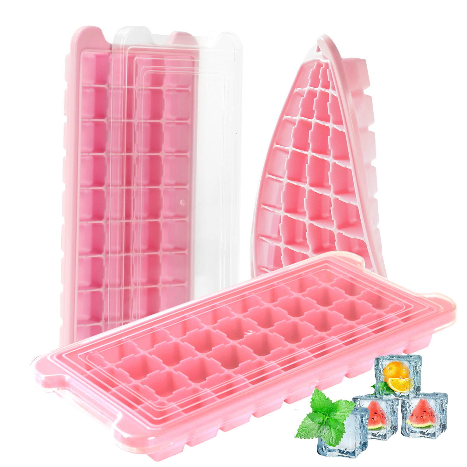 HUMBEE, Soft Silicone Ice cube Tray with PP Lid, BPA free 24 or 36 Cubes