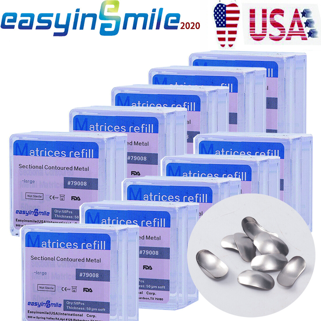 50/500pc Dental Metal Matrices Sectional Contoured Matrix Refill soft band S/M/L