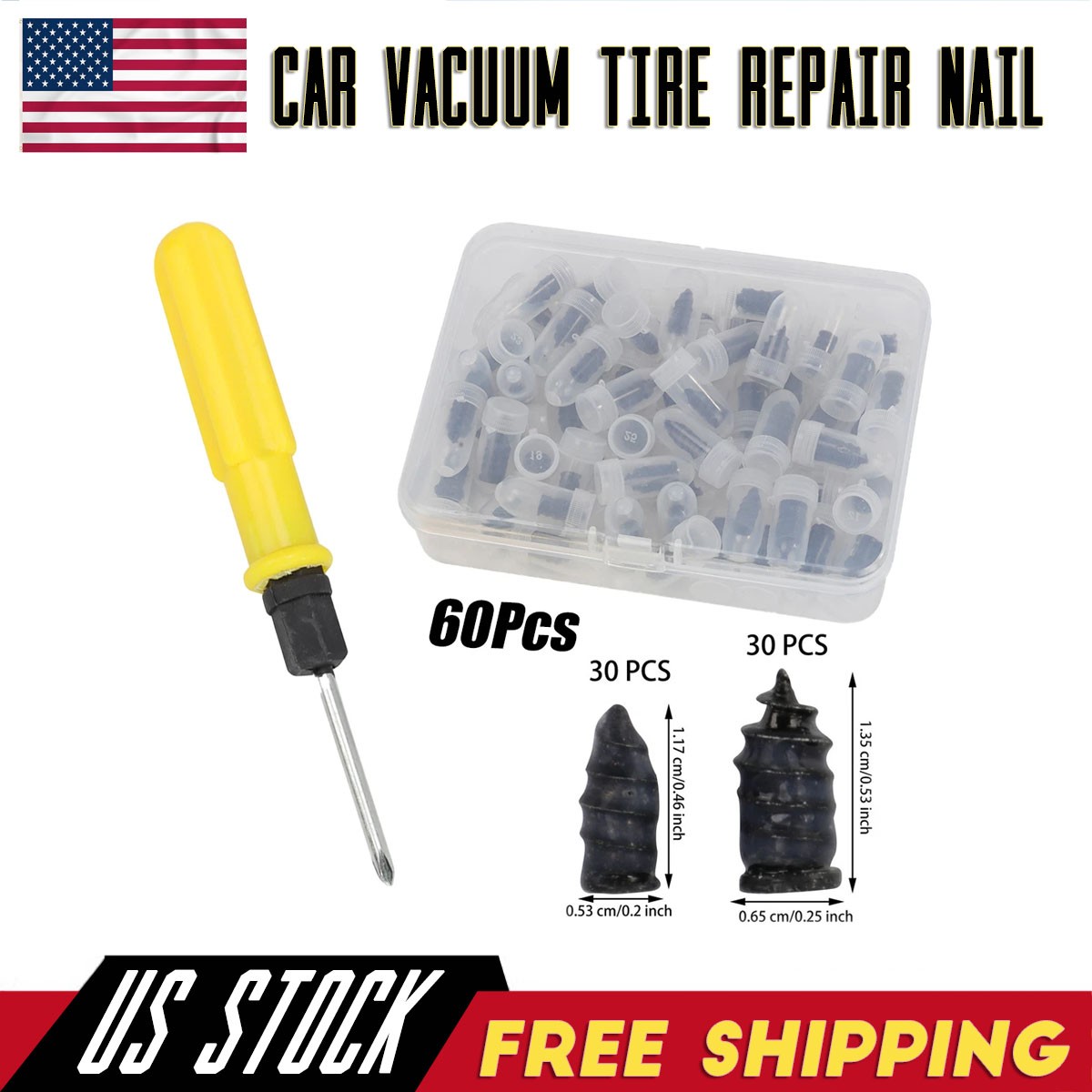 60PCS Car Vacuum Tire Repair Nail Rubber Screw Nails+ Screwdriver Tool Set w/Box