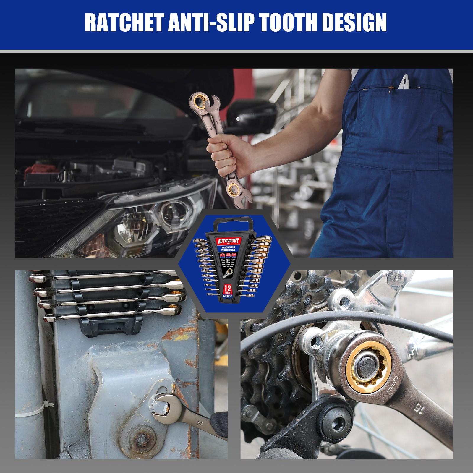 24/12PC Ratcheting Wrench Set Metric & SAE with Organizer 8-19 mm & 1/4" to 7/8"