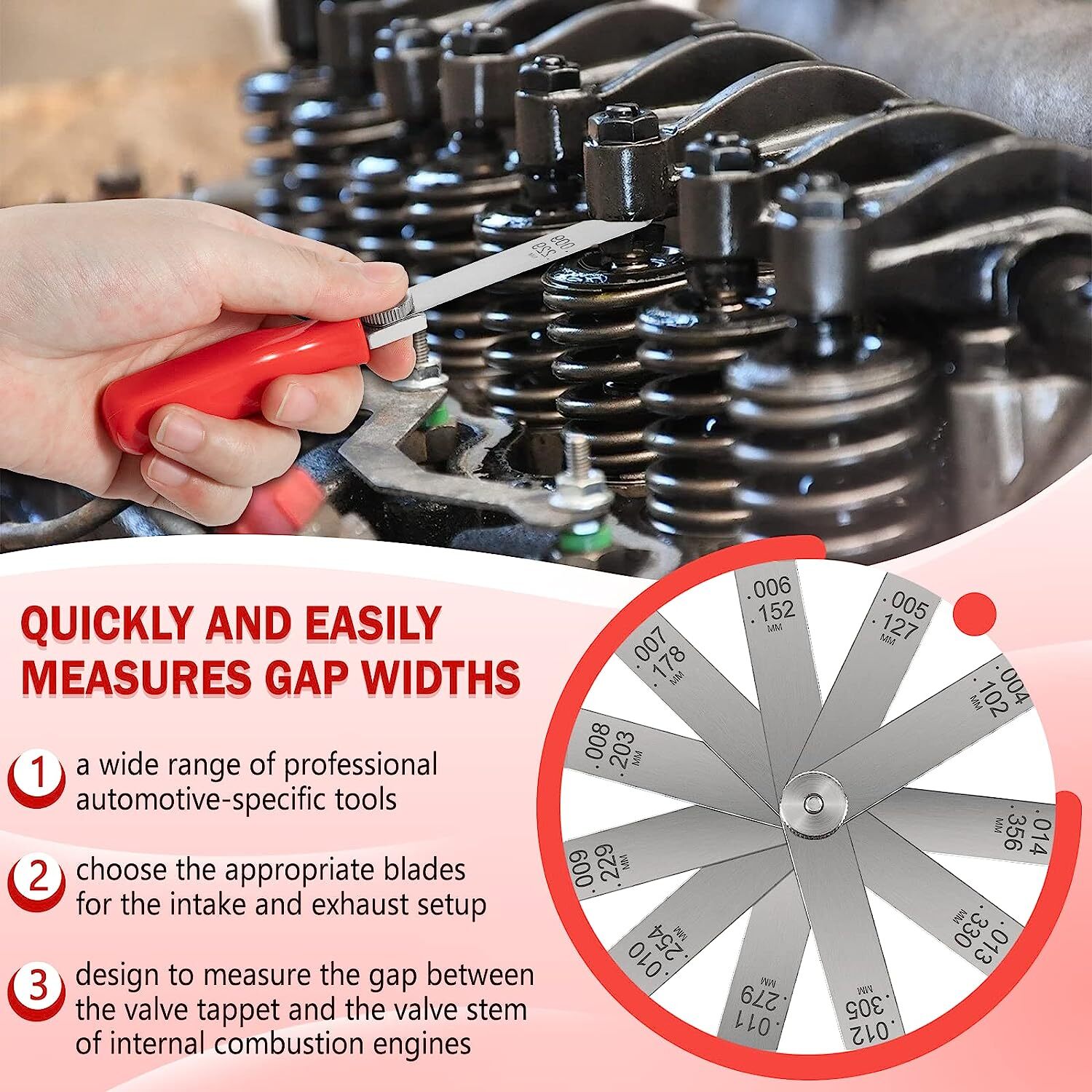 A308 Offset Valve Tappet Gauge Feeler Gauge Set 11 Blade Offset 0.004" to 0.014"