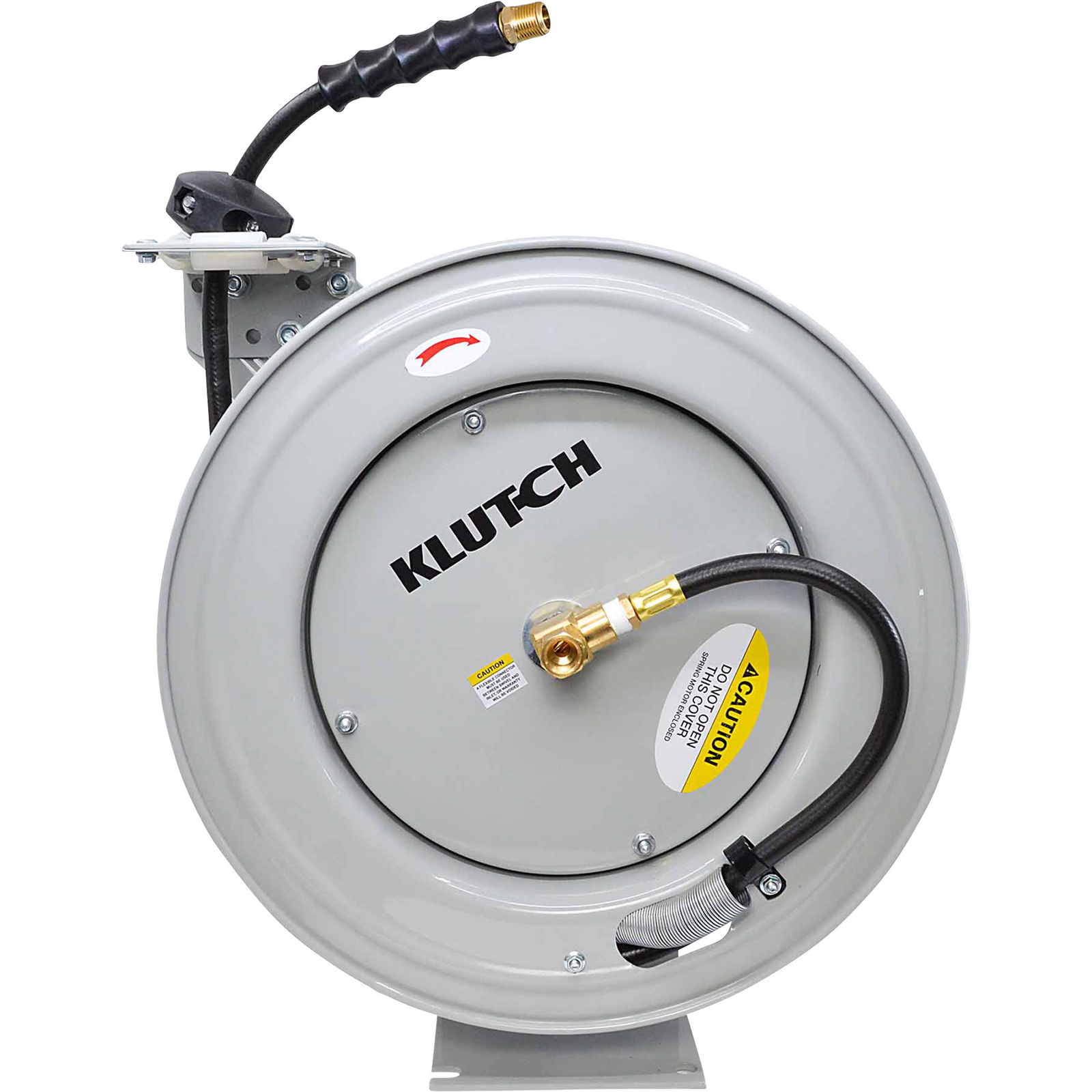 Klutch Auto Rewind Air Hose Reel with 1/2in. x 50ft. Rubber Hose, 300 PSI