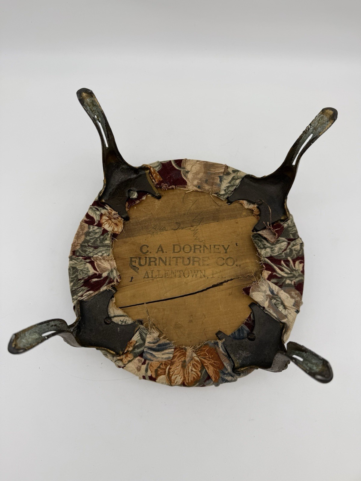 Victorian Cast Iron Wood Foot Stool w Original Upholstery C. A. Dorney Furniture