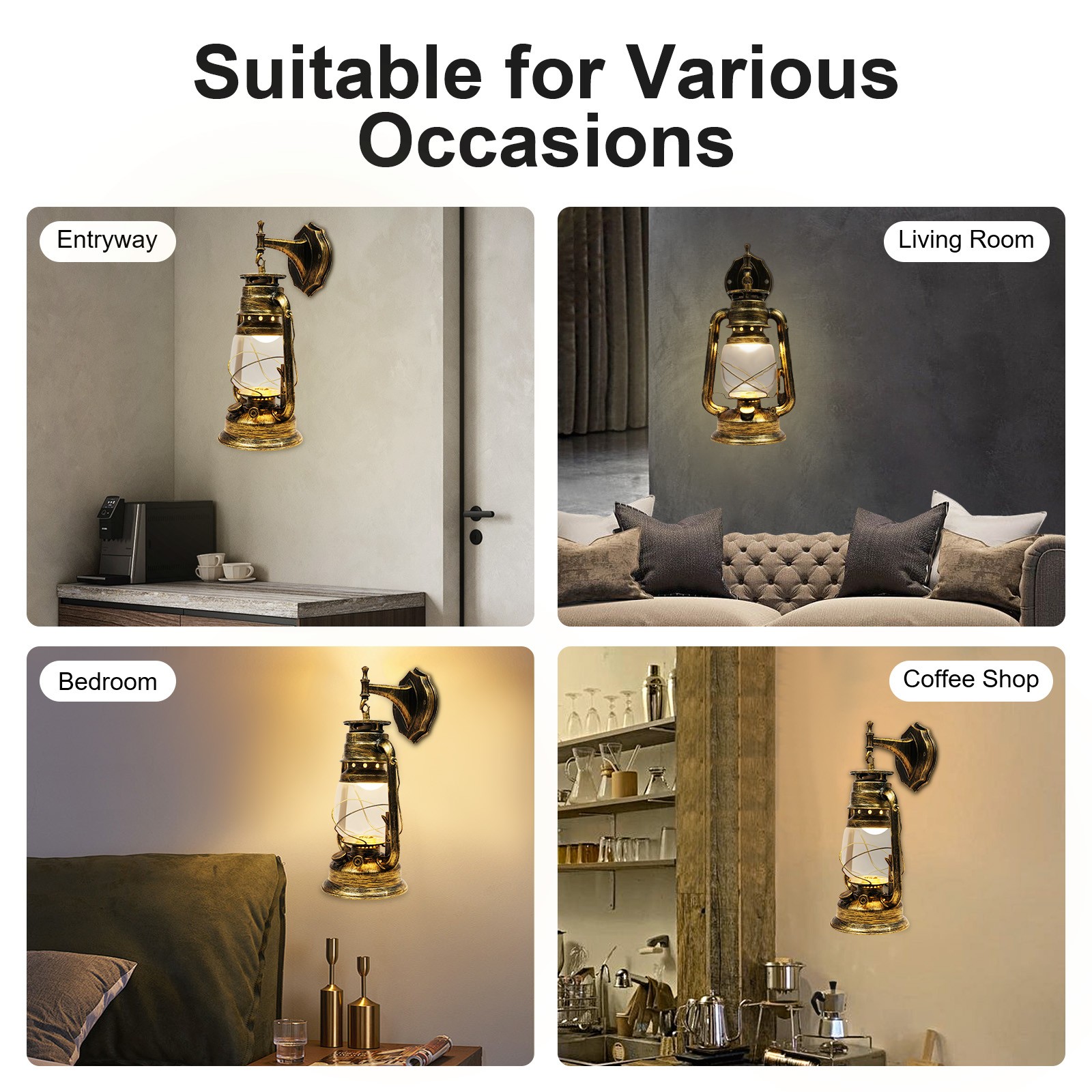 Rustic Wall Sconce Lighting Lantern Mounted Light with Glass Lampshade Hallway