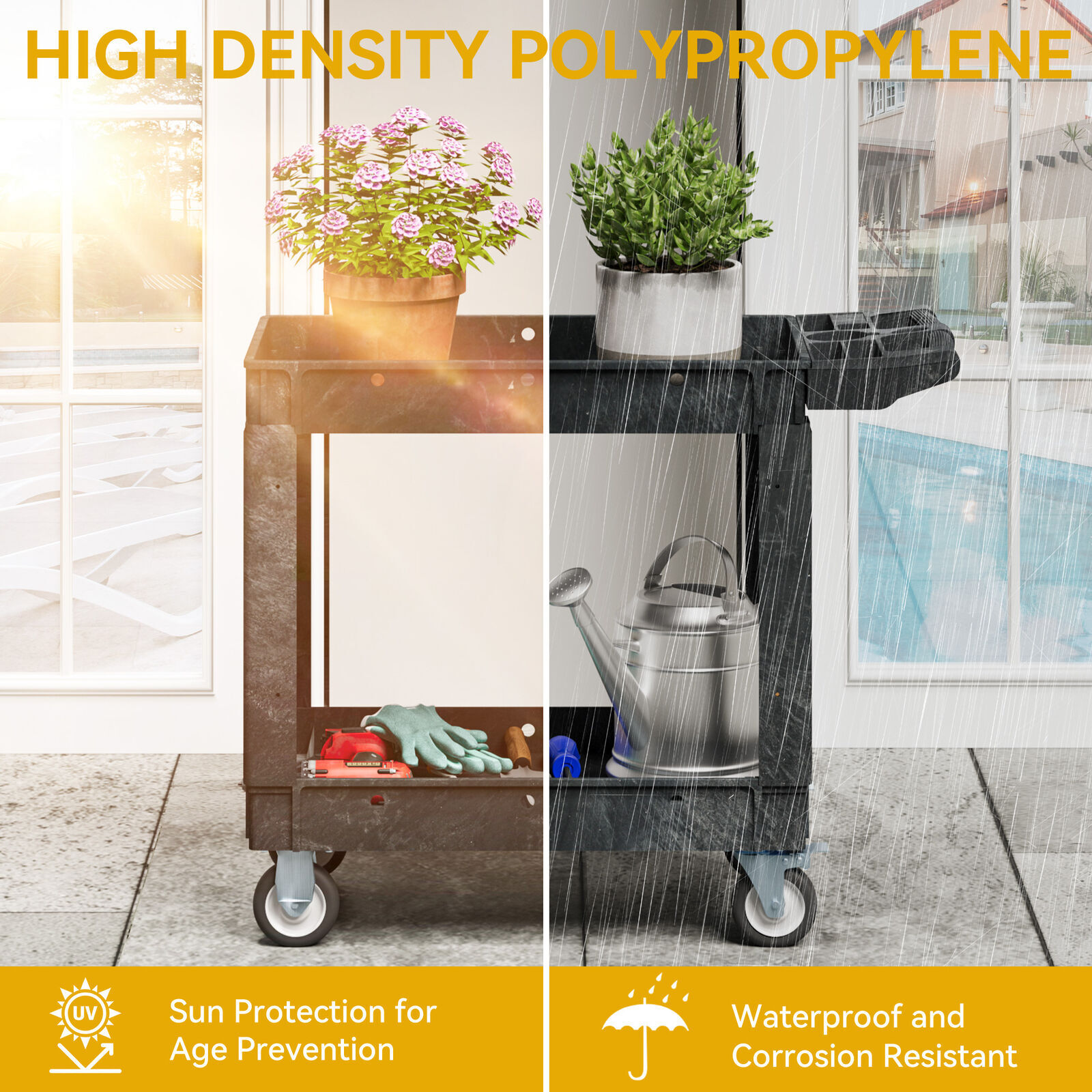 550 lbs Capacity Utility Cart 2 Shelf Rolling Storage Plastic Service Work Carts