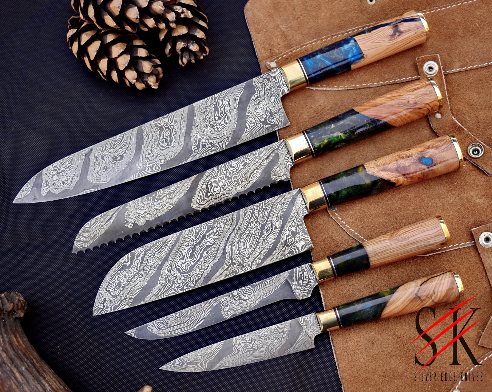 CUSTOM HANDMADE FORGED DAMASCUS STEEL CHEF KNIFE SET KITCHEN KNIVES SET of 5