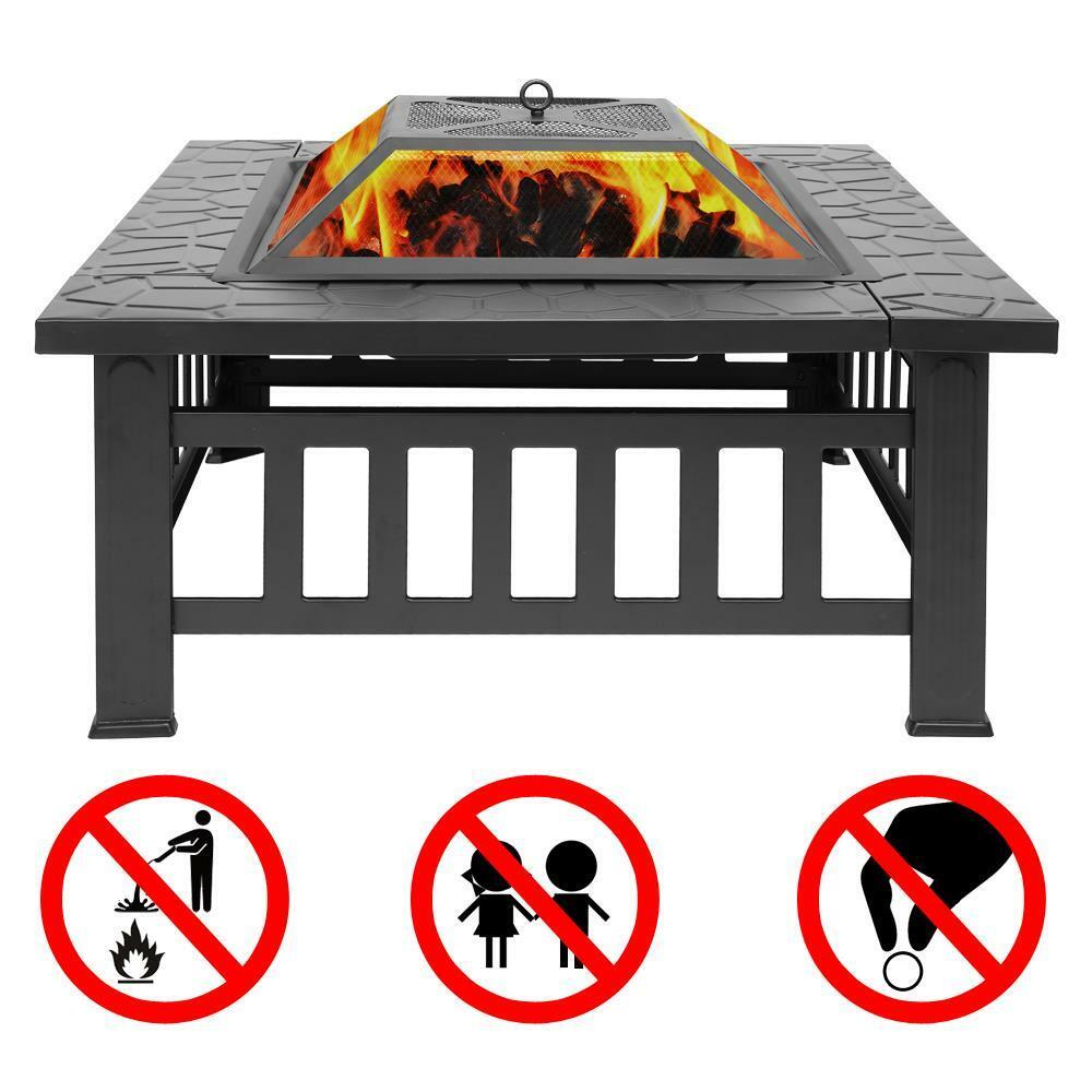 32" Outdoor Metal Fire Pit Backyard Patio Garden Square Stove FirePit Wood Heat