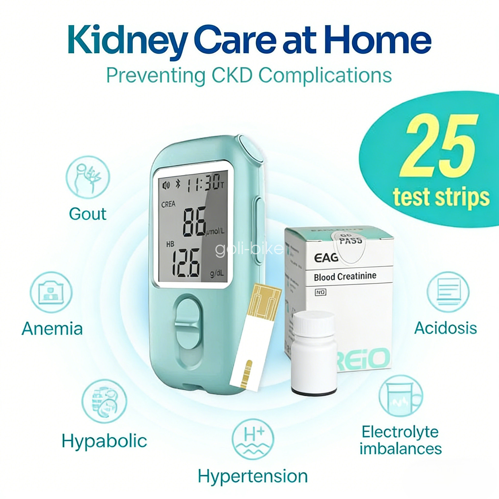Blood Creatinine Test Meter – Home Kidney Function Checker Kit with 25 Strip