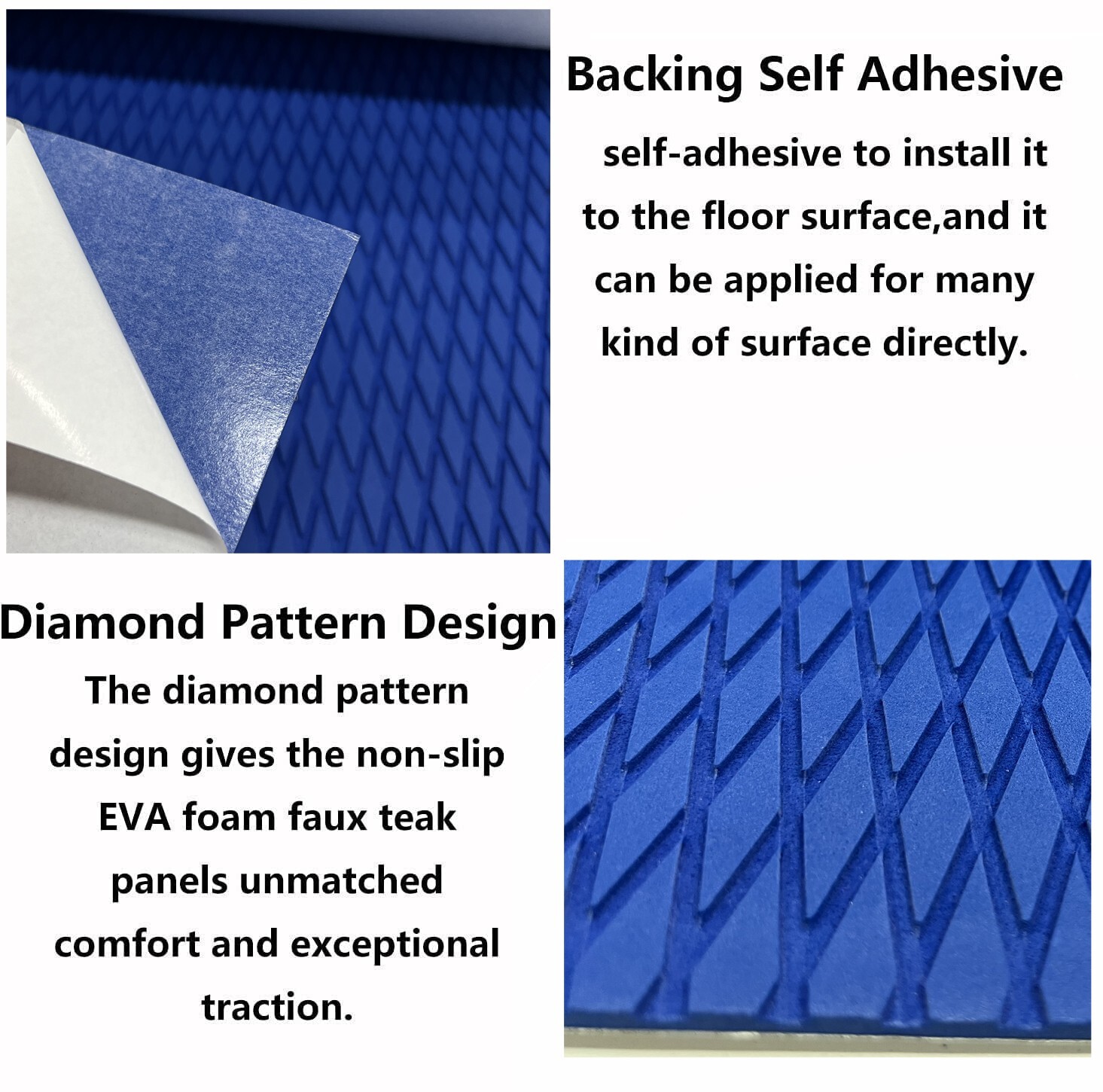 Blue EVA Foam Boat Flooring Sheet Mat 5mm Diamond Deck Grip Jet ski Traction Pad