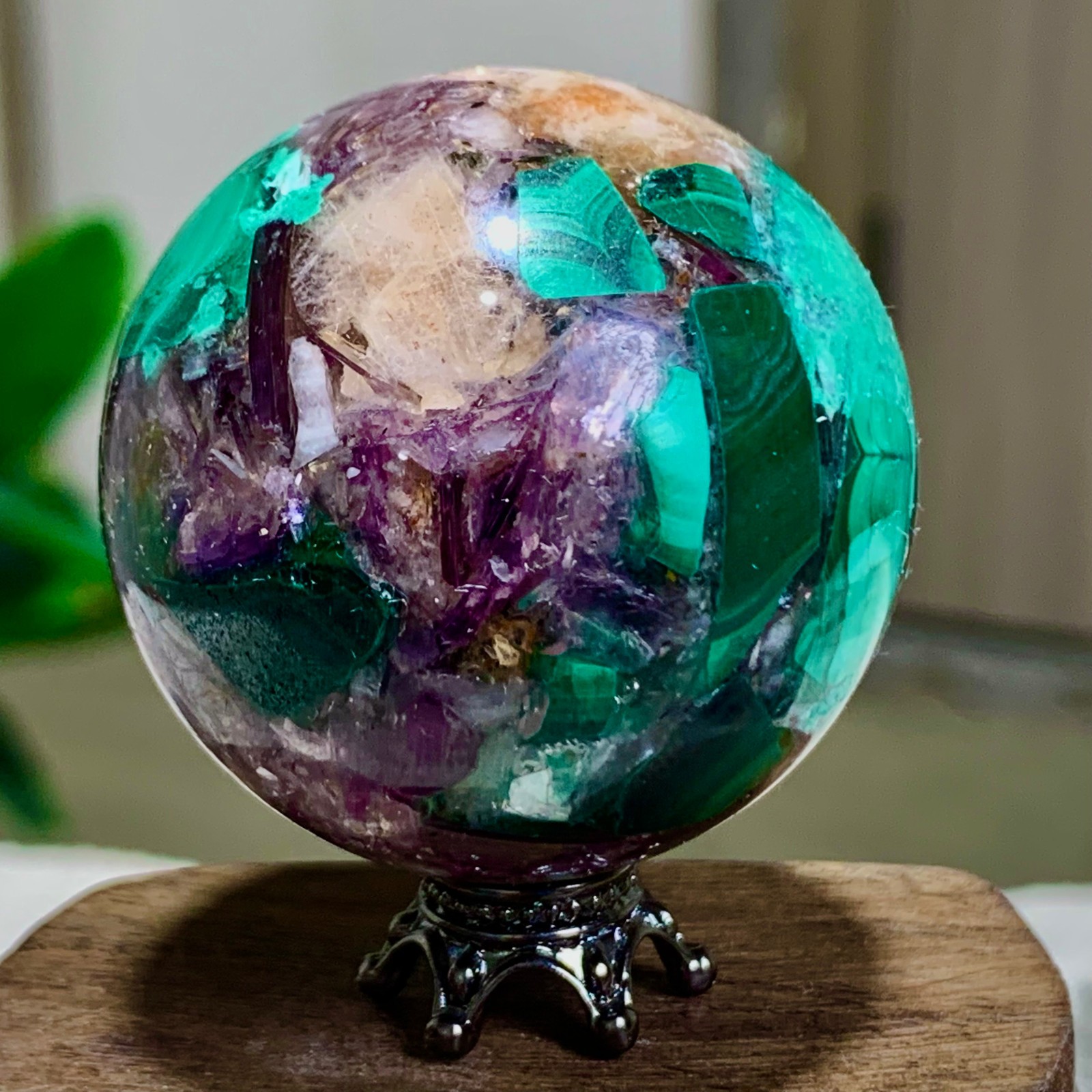 91G Newly discovered rare malachite purple mica symbiotic sphere restoration