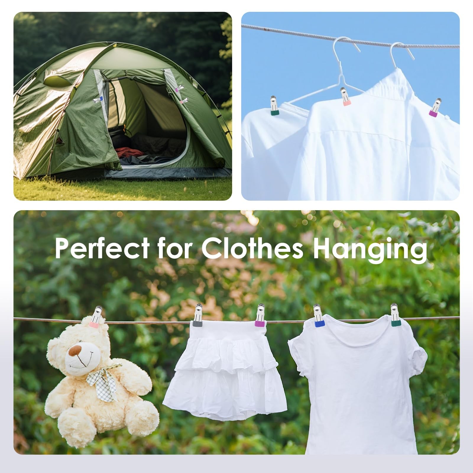 36 Pack Heavy Duty Clothes Pins, 2.17-Inch Stainless Steel Chip Clips, Multip...