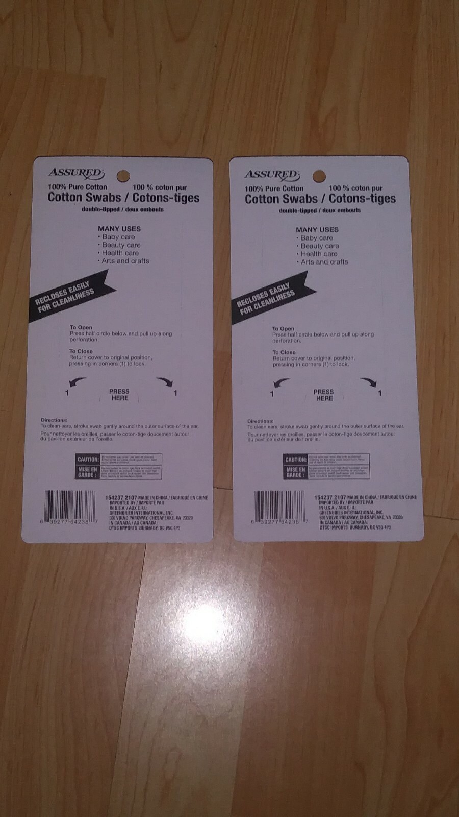 (2) Assured 100% Pure Cotton Swabs/Q-tips 300CT Random Colors New in Sealed Box