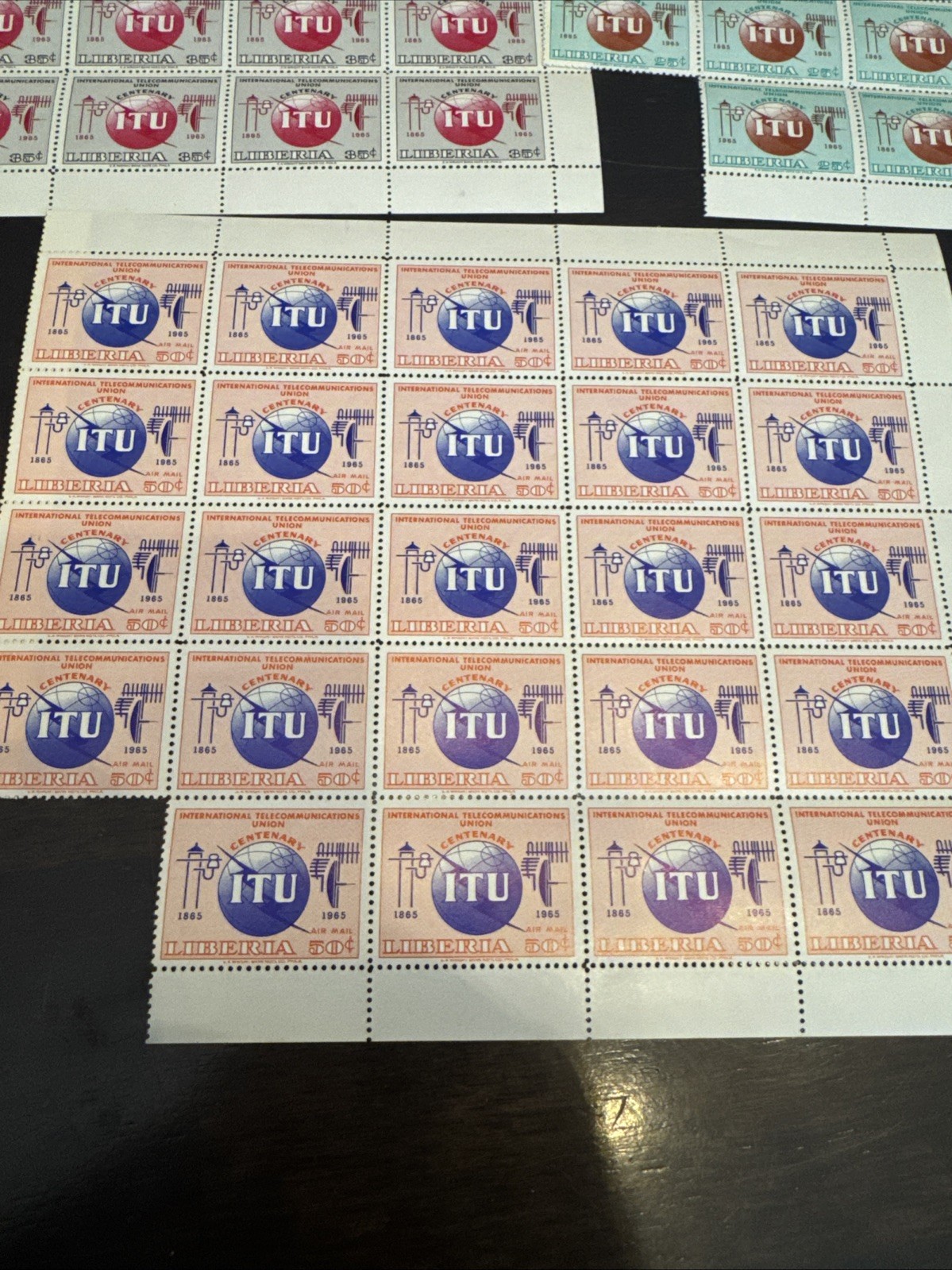 Lot of 3 Sheets of 24 Liberia ITU Centenary Stamps First Day Covers