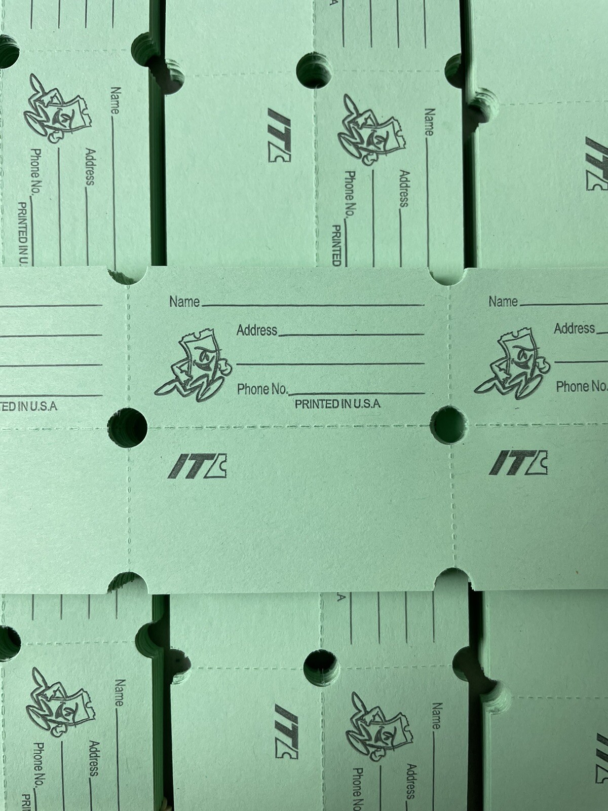 Green Raffle Tickets Package of 500 Folded Flat Double Stub Split The Pot 50/50