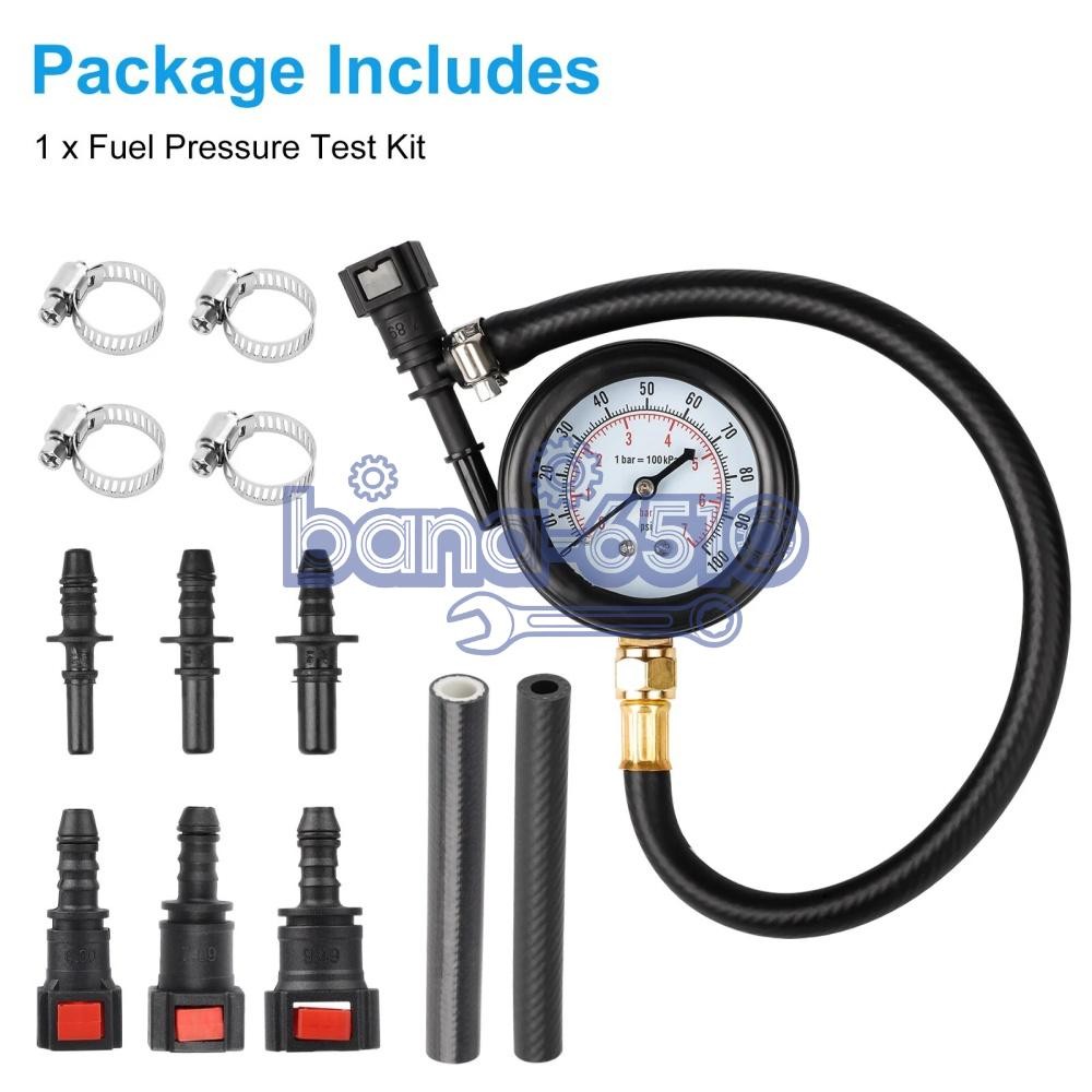 Fuel Injection Pressure Tester Injector Pump Gauge Kit with 3 Connectors 100 PSI
