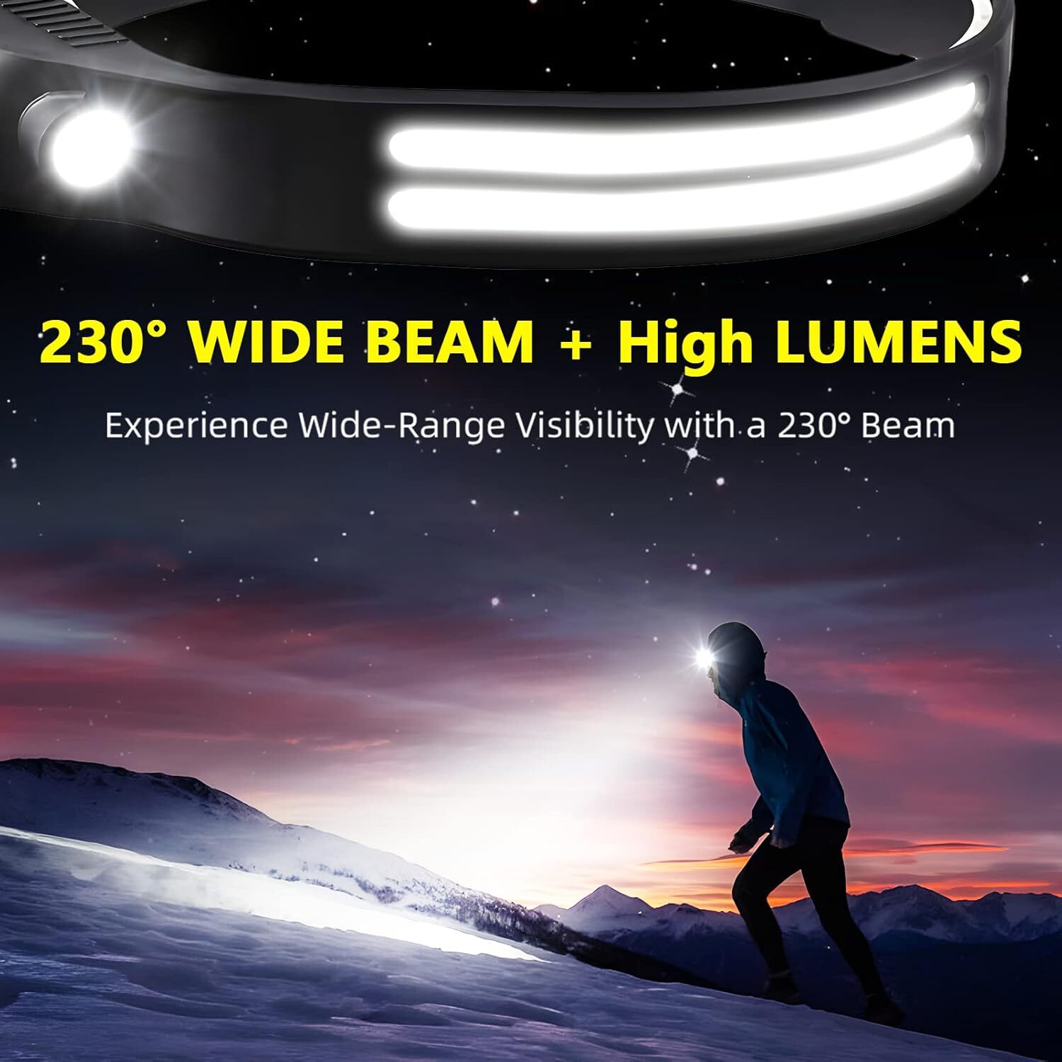 COB LED Headlamp USB Rechargeable Headlight Bar Head Band Torch Work Light 6000K