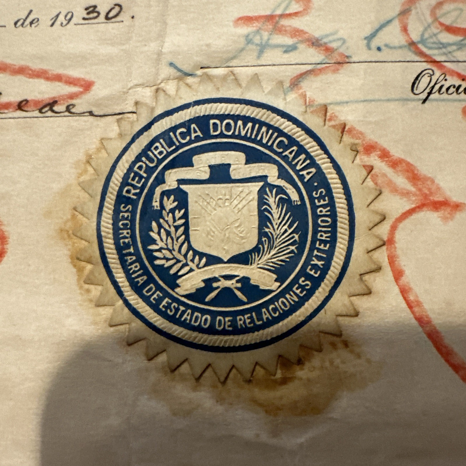 1930 Signed Document Rafael Estrella Ureña.