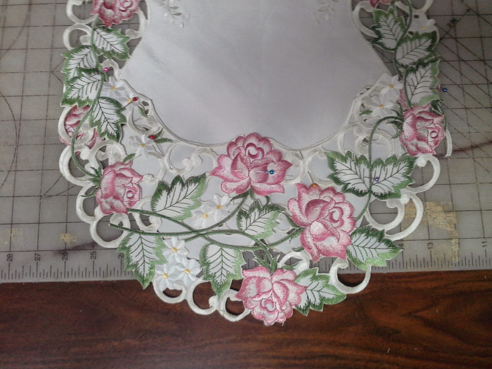 Doily Boutique Table Runner, Doily, Mantel Scarf with Victorian Pink Roses