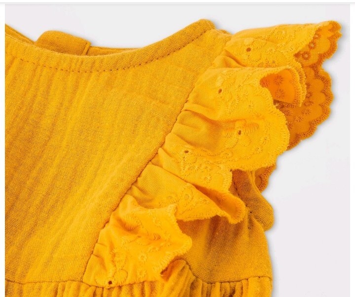 Cat & Jack Bubble Gauze Romper Girls 18 Month Sleeveless Mustard Yellow Ruffle