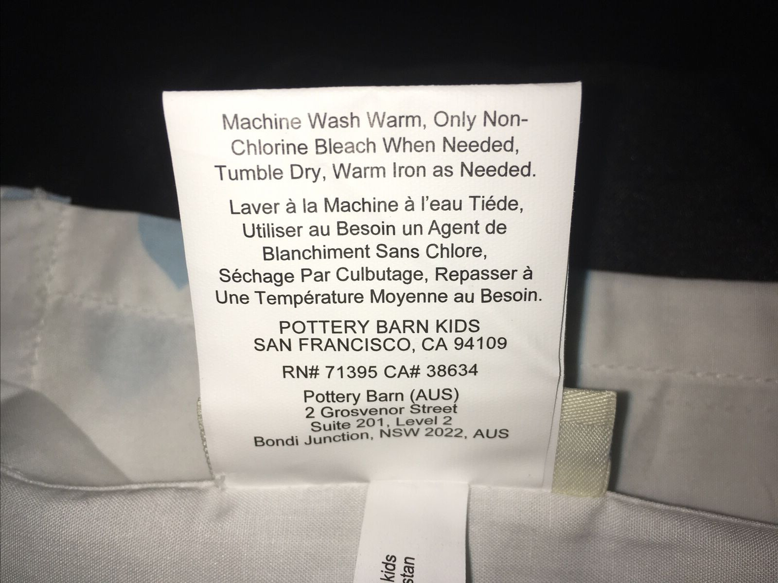 Pottery Barn Kids Organic Heart Twin Flat Sheet Blue & White Whimsical Cotton