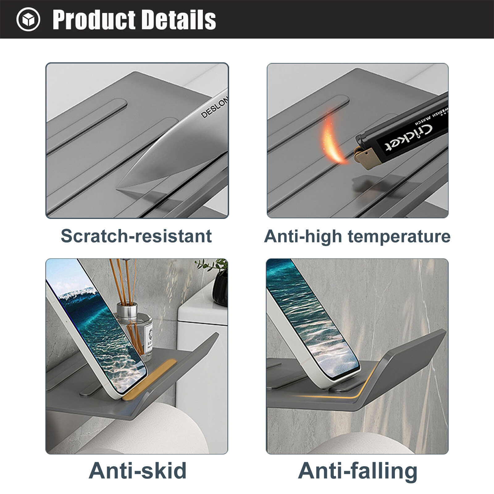 Toilet Paper Holder with Mobile Phone Storage Shelf Holders Wall Mounted Rack