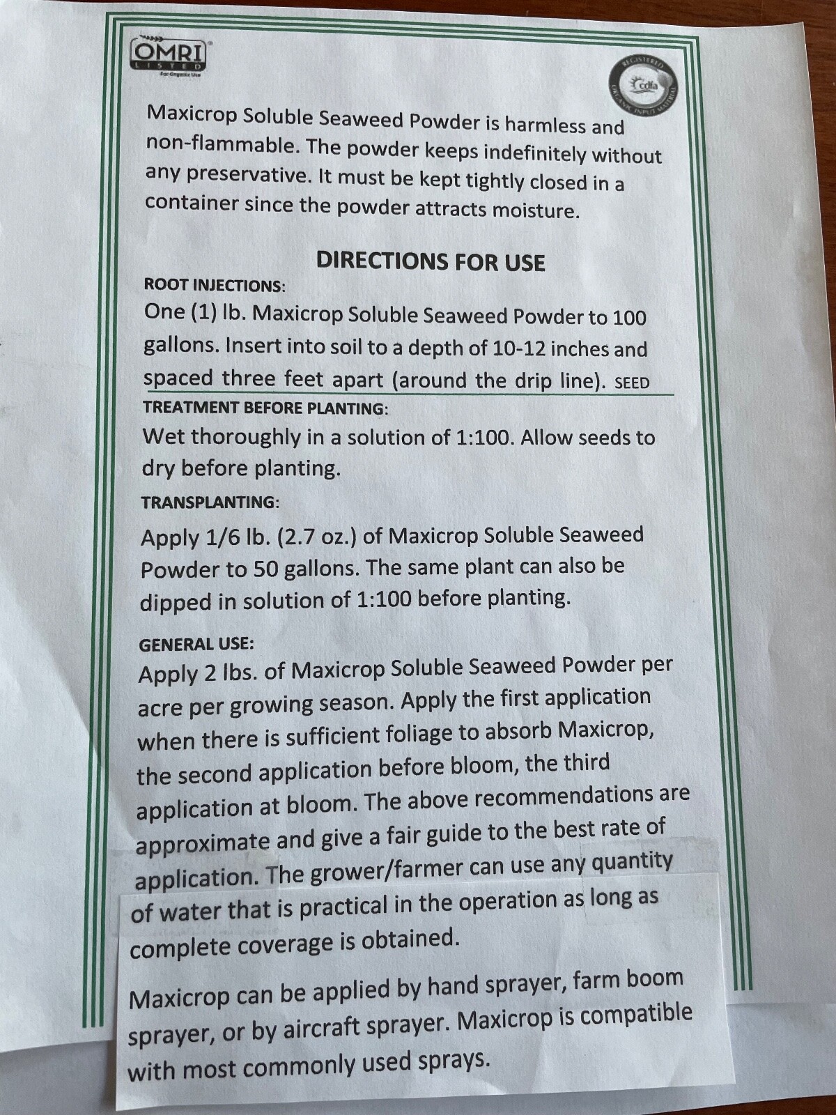 Maxicrop, , 44 lb bags of soluble seaweed powder, reduced again for spring