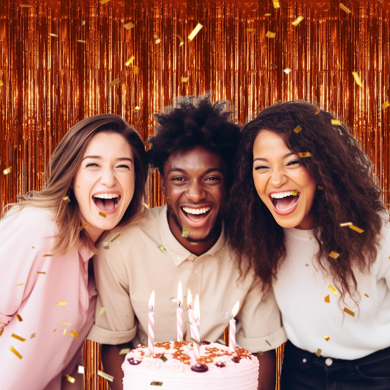 2 Pack Foil Fringe Backdrop - Bronze Shiny Tinsel Curtains for Party Decorati...