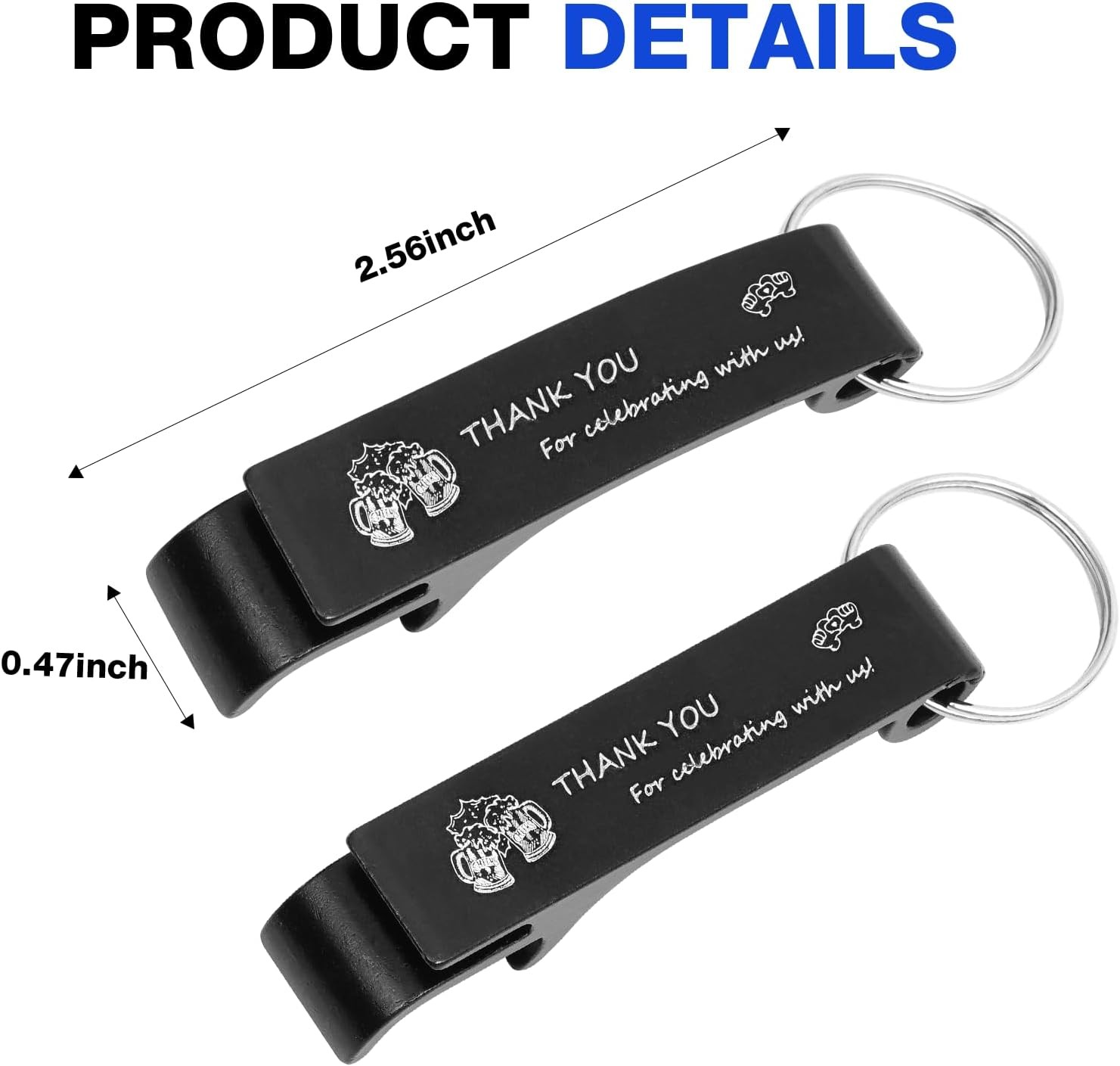 50 Pcs Bottle Opener Keychain Bulk Thank You For Celebrating With Us for Guests