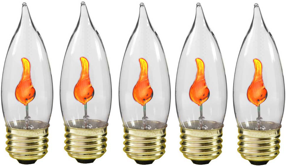 Creative Hobbies® 3W Flicker Flame Light Bulb-Flame Shaped, Stdard Base-5 bulbs