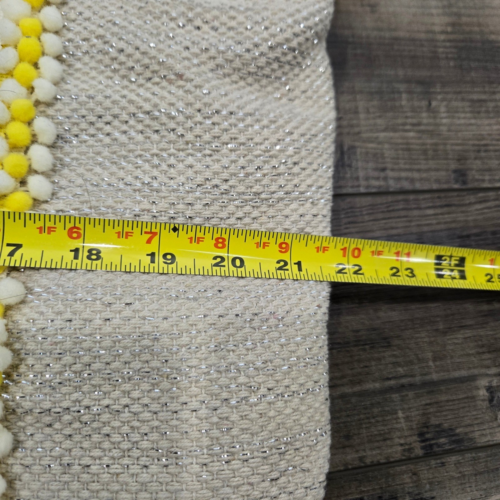 America & Beyond Beaded Lemon Tote Bag Silver Lurex Pom Pom Trim Yellow Lining